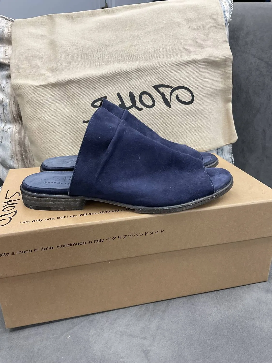 Suede Navy Slides