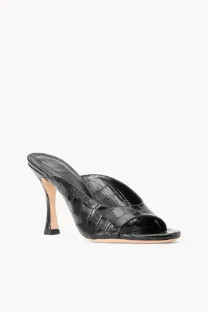 Sylvia Leather Mule Sandals In Black Croc Embossed