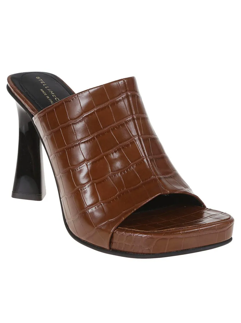 Tan Leather Crocodile Print High Heel Clogs