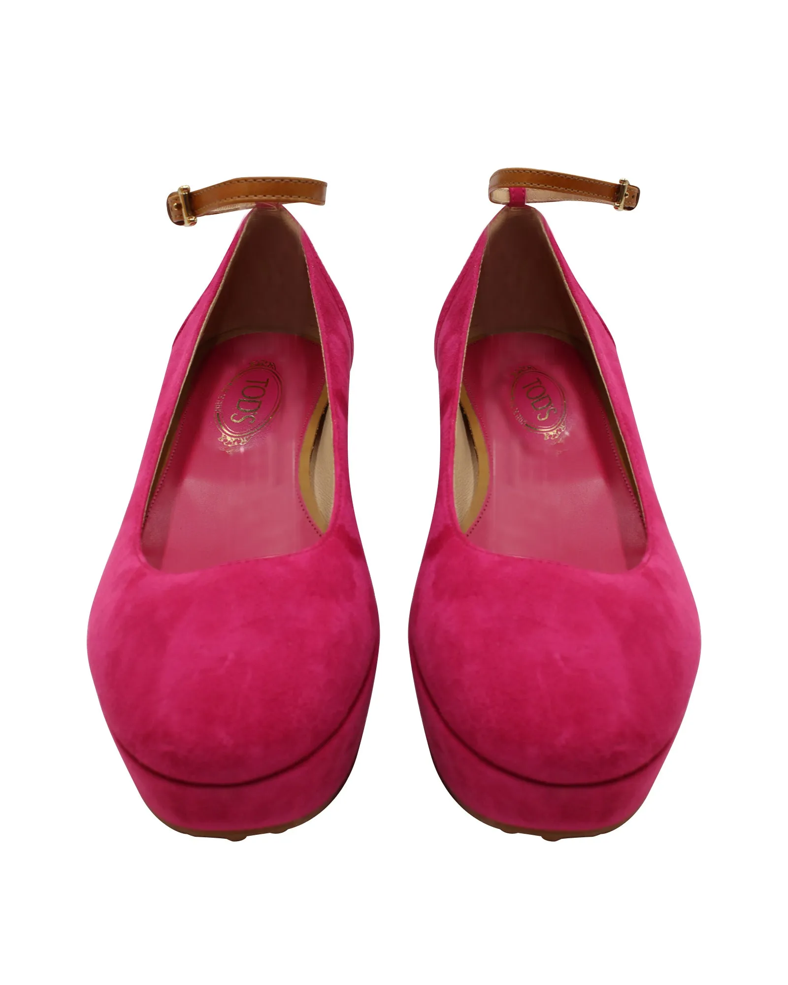 Tod's Ankle Strap Wedge Sandals in Pink Suede