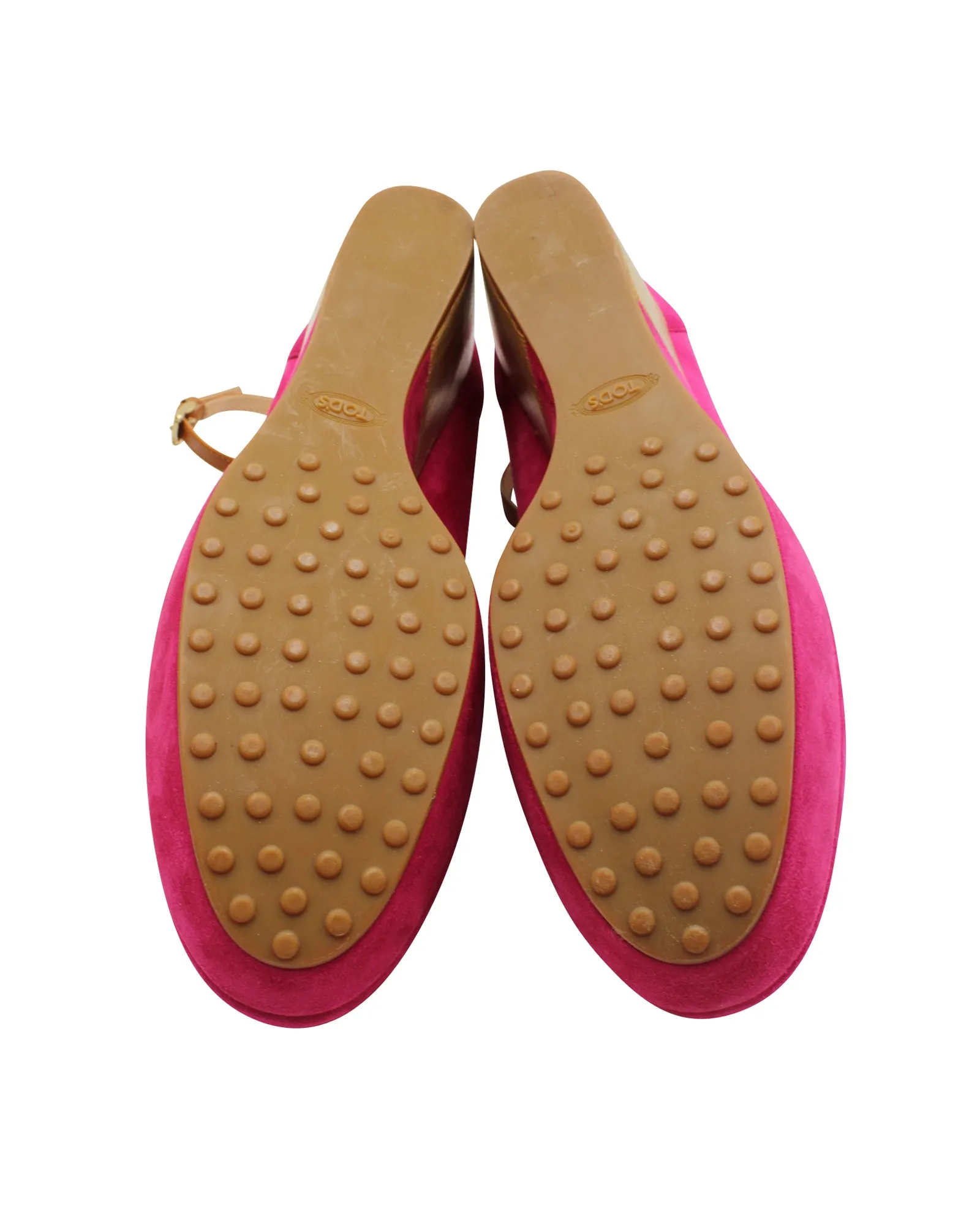 Tod's Ankle Strap Wedge Sandals in Pink Suede