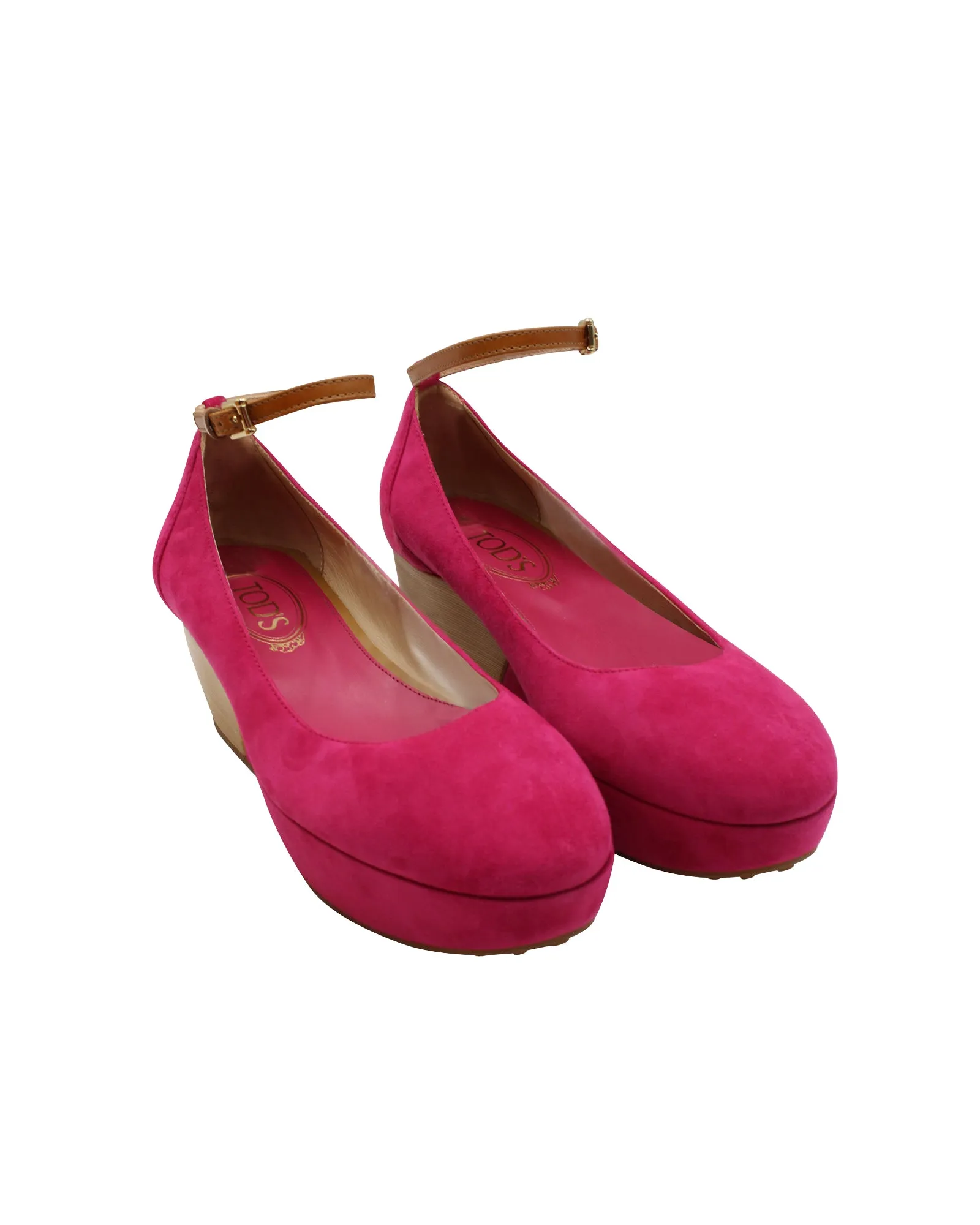 Tod's Ankle Strap Wedge Sandals in Pink Suede