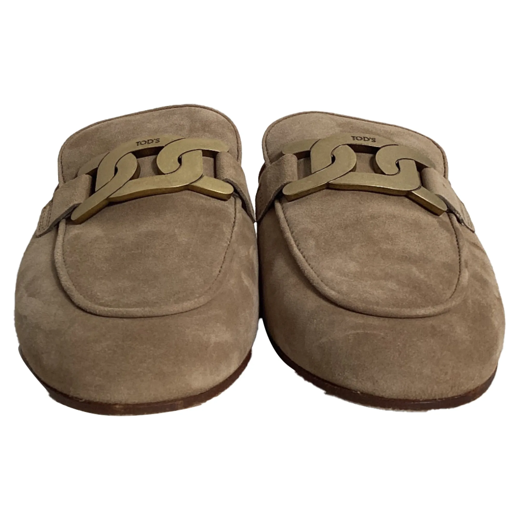 Tod's Chain-Detail Mules in Beige Suede