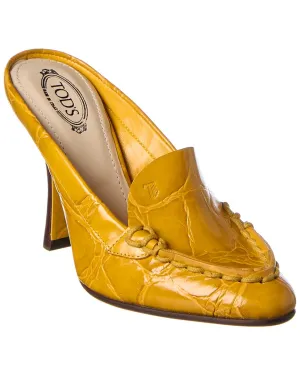 TODs Croc-Embossed Leather Mule