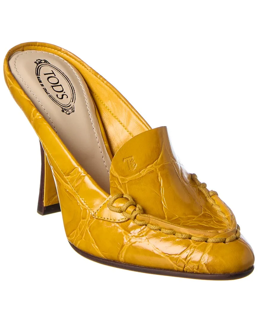 TODs Croc-Embossed Leather Mule