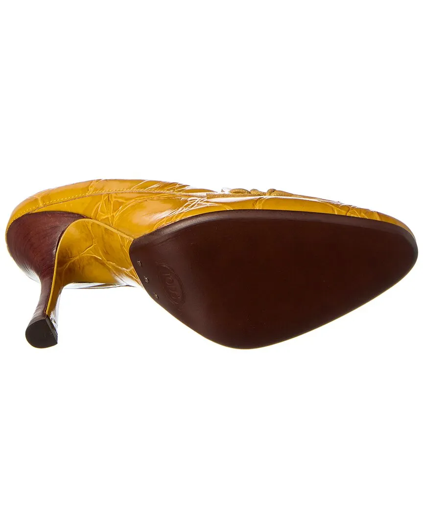 TODs Croc-Embossed Leather Mule