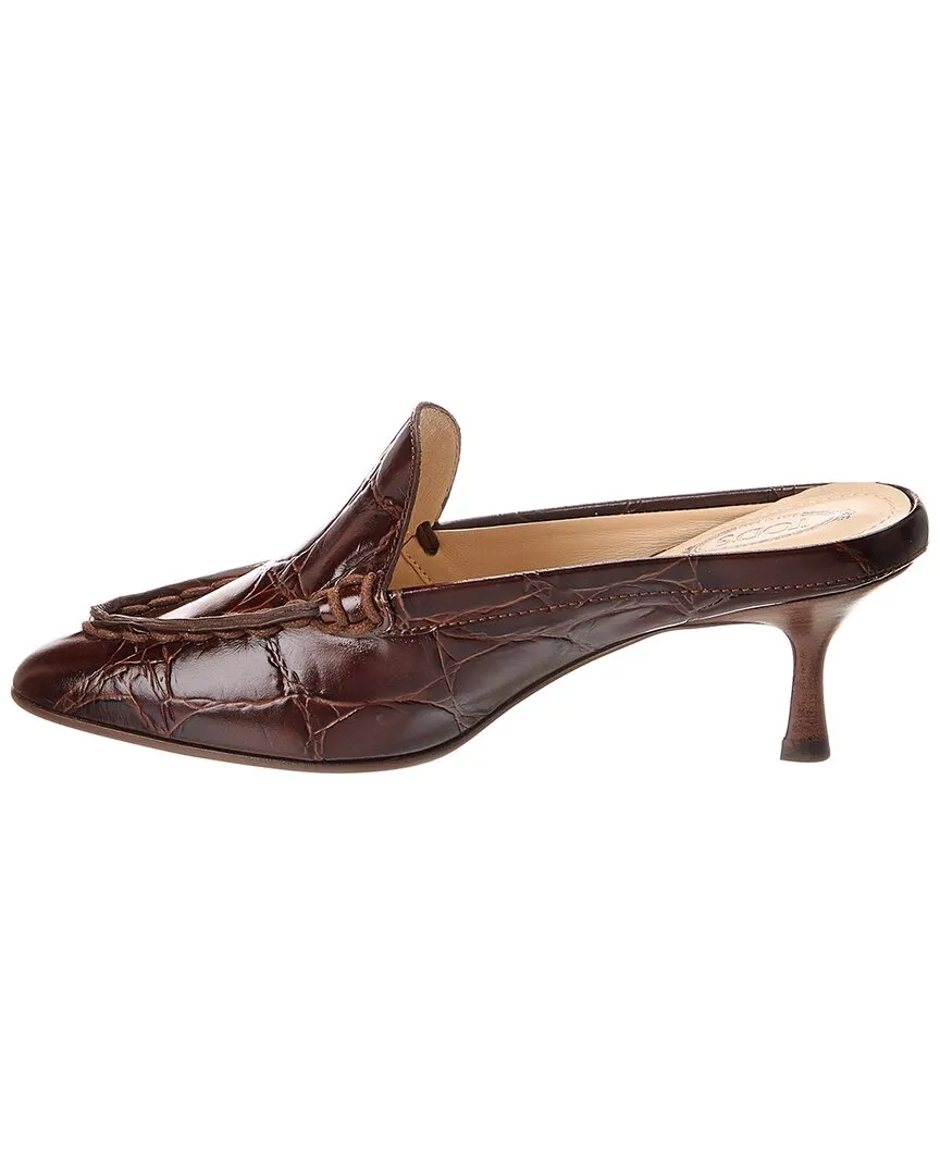 TODs Croc-Embossed Leather Mule