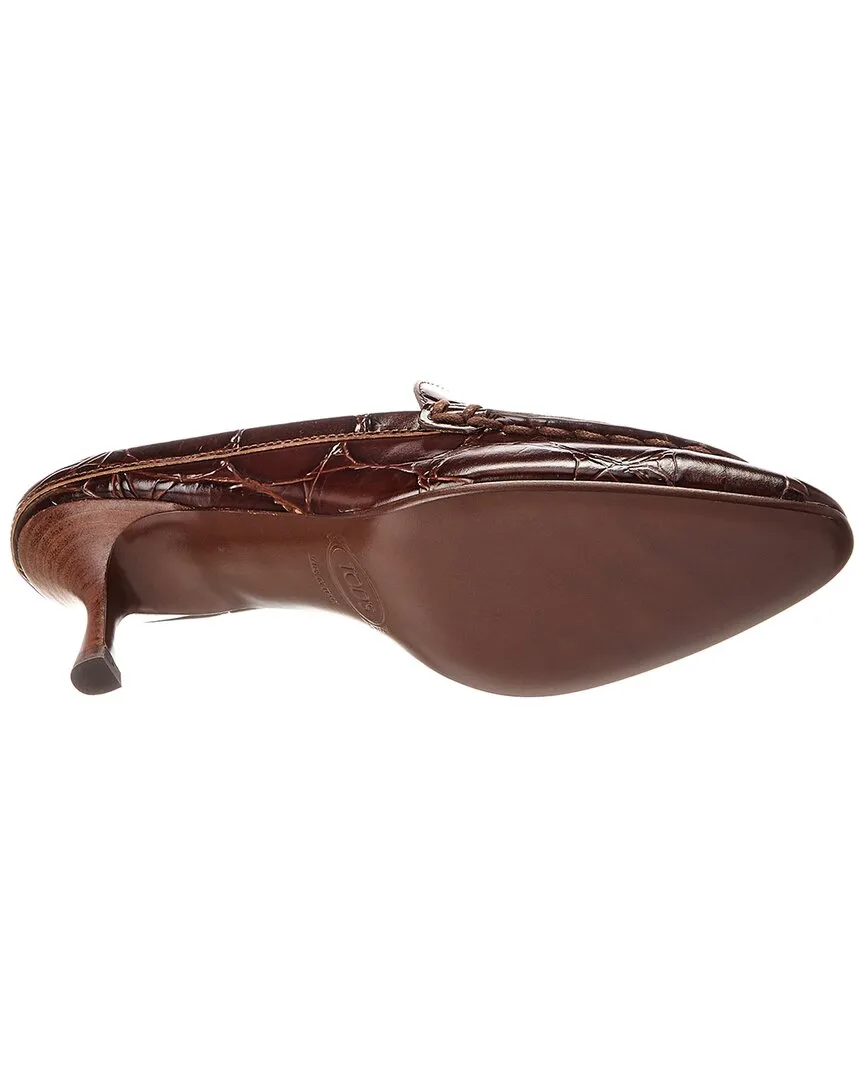 TODs Croc-Embossed Leather Mule