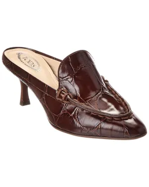 TODs Croc-Embossed Leather Mule