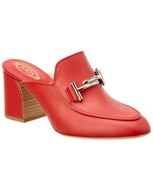TODs Double T Leather Heeled Mule