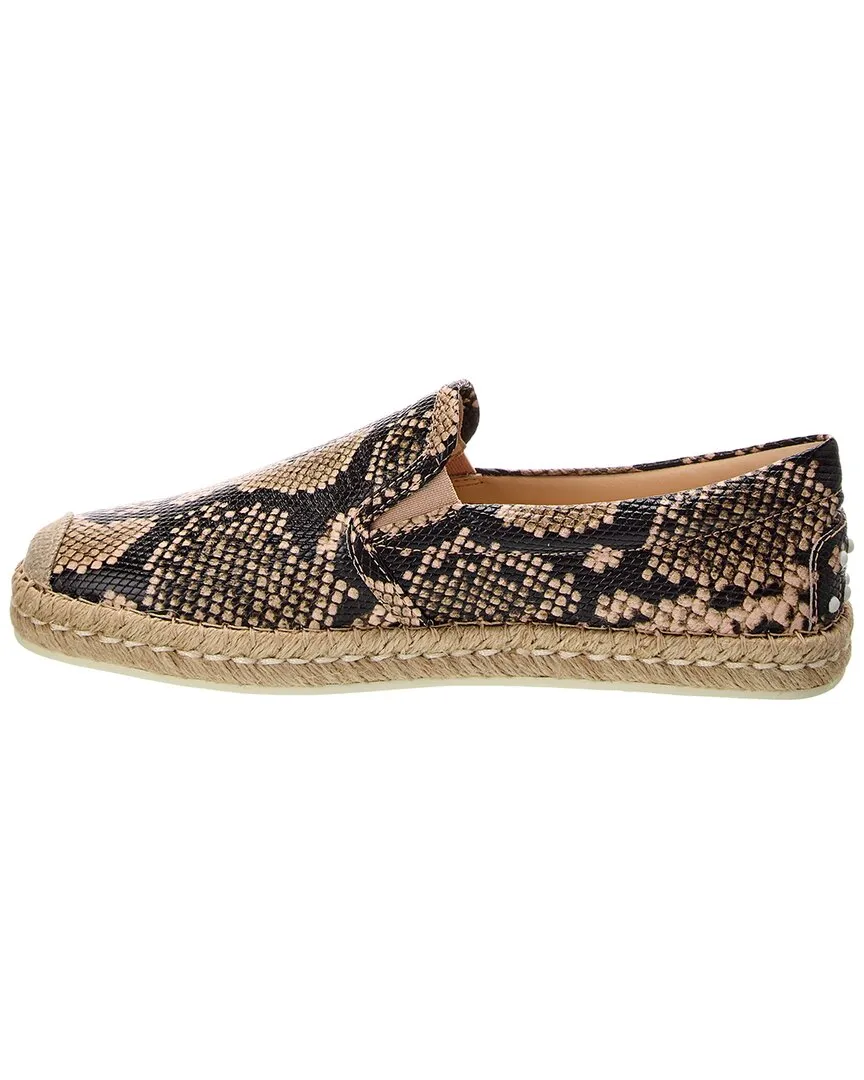 TODs Snake-Embossed Leather Espadrille