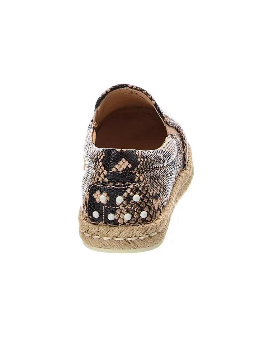 TODs Snake-Embossed Leather Espadrille
