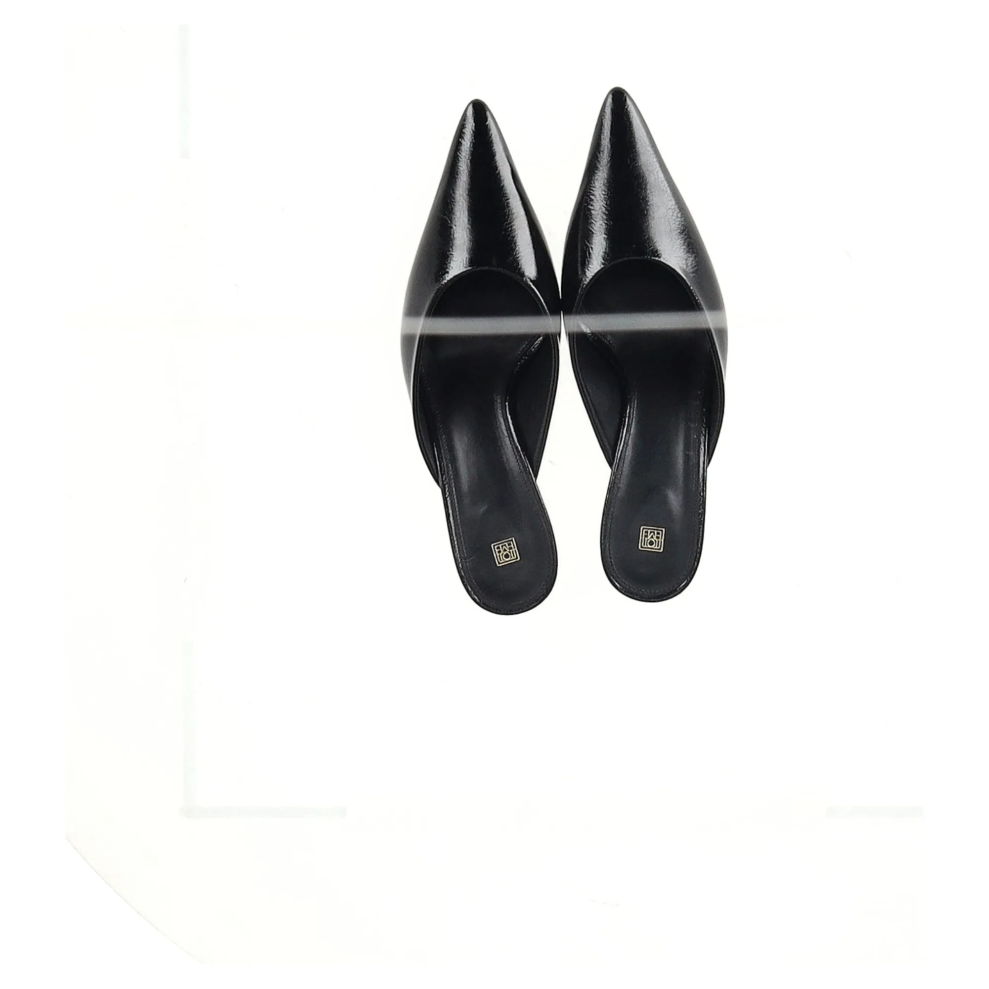 Totme The Patent 55 Pointed Mules in Black Calf Leather
