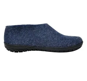 Unisex Felt Slipper With Black Natural Rubber Sole In Denim