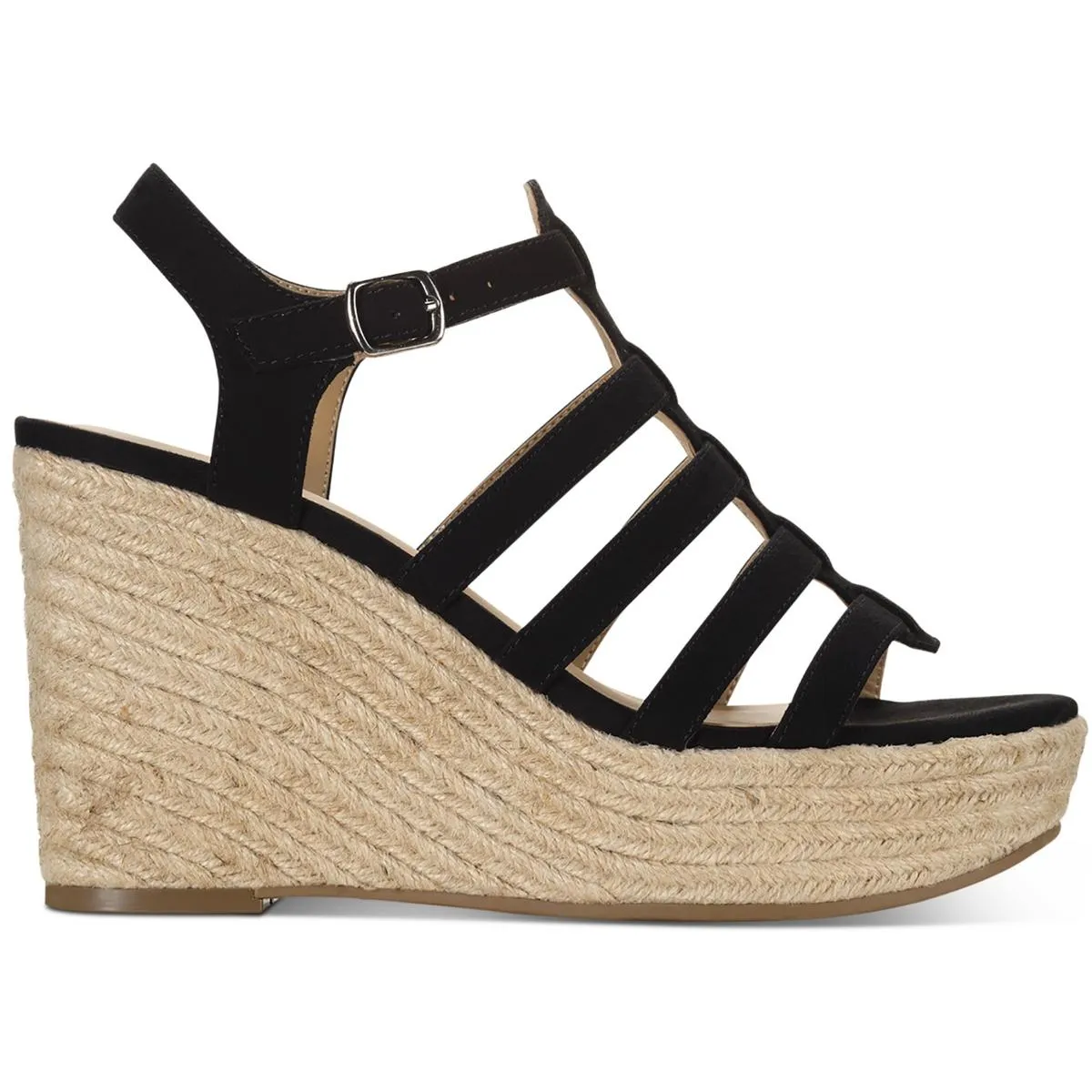 Wesleyy   Womens Faux Suede Caged Wedge Sandals