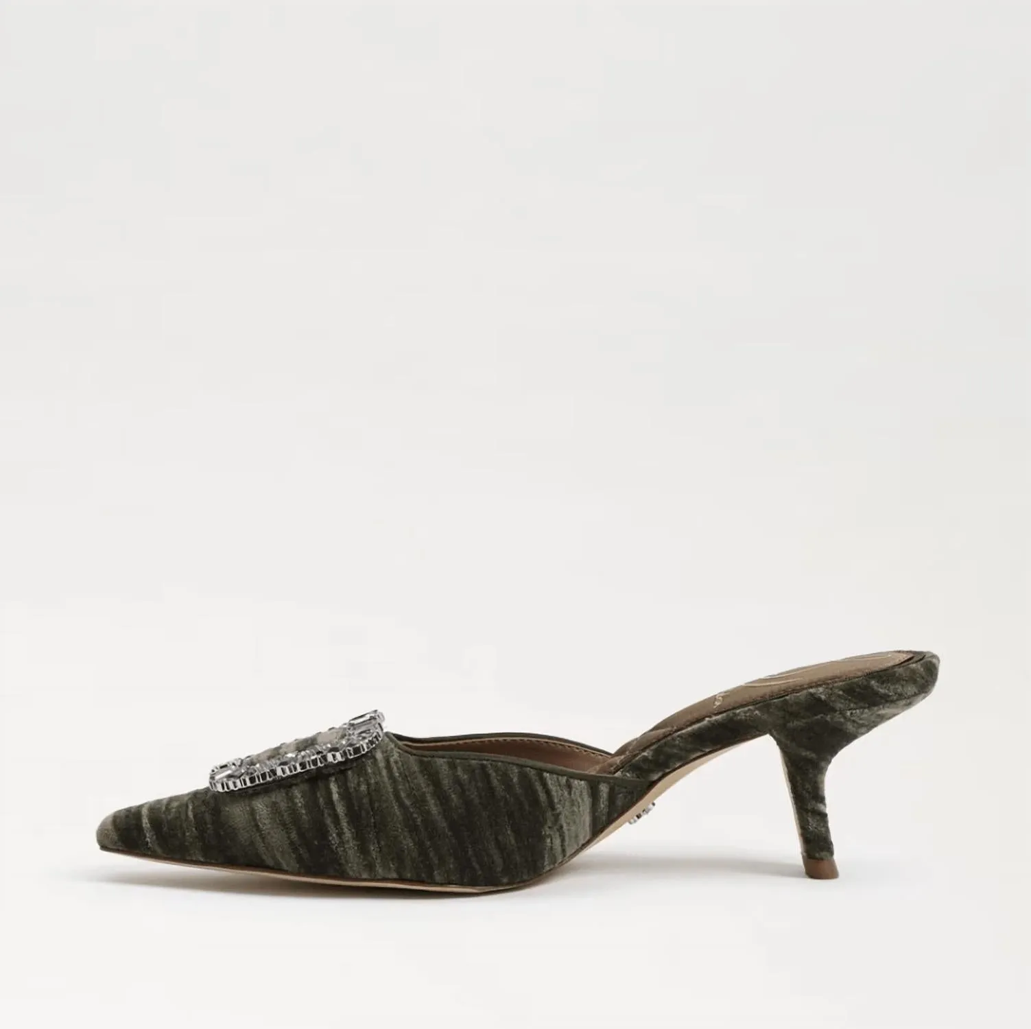 Women Brit Glow Kitten Heel Mule In Winter Moss Velvet