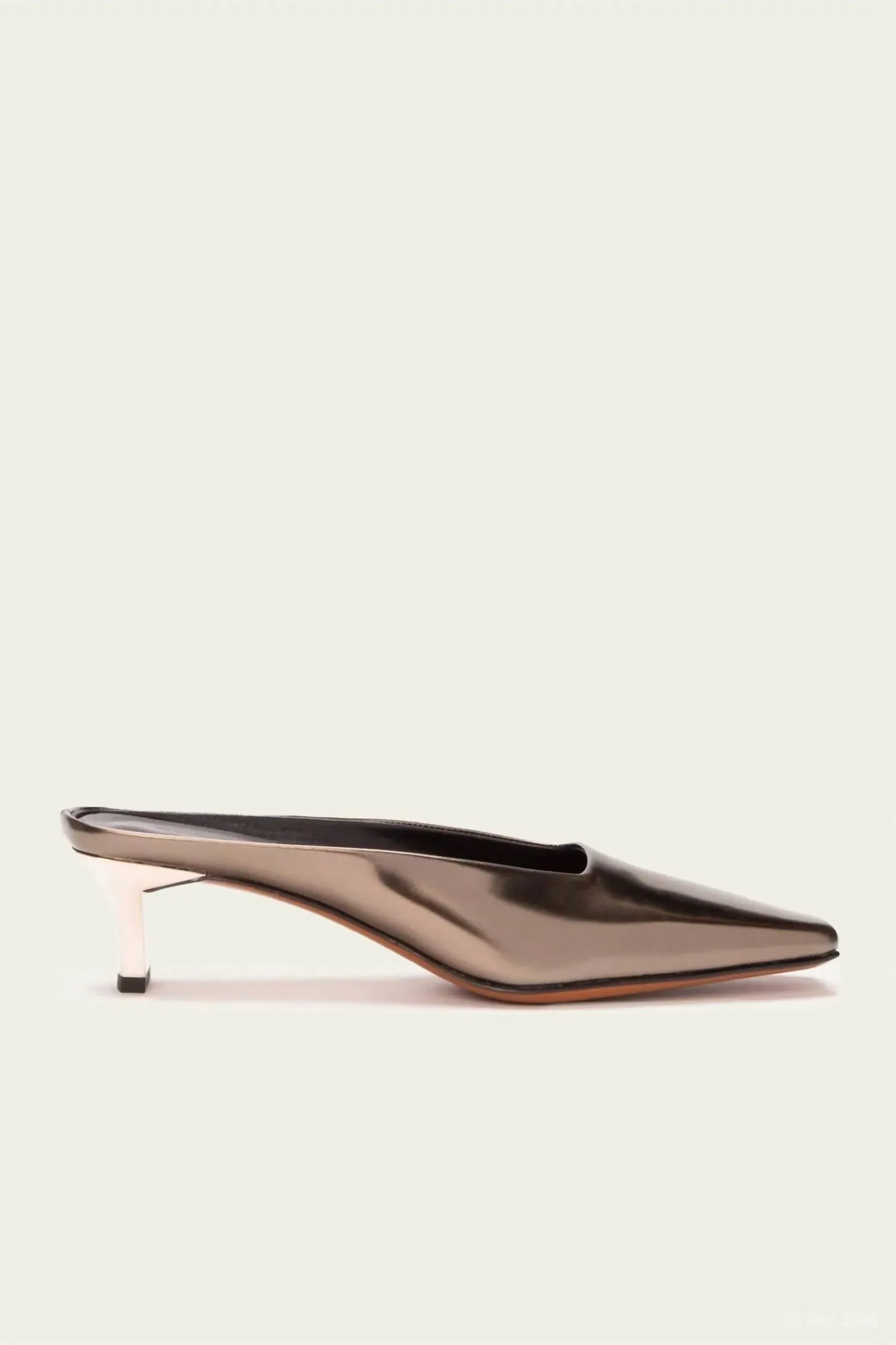 Women Sia Square Toe Mule In Gloss Metallic Gobi