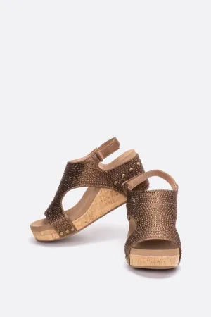 Women's Carley Faux Leather Wedge Sandal In Brown Crystals