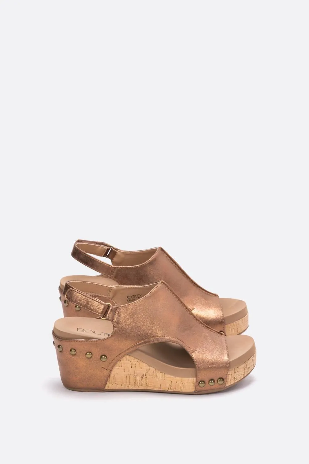 Women's Carley Faux Leather Wedge Sandal In Brown Crystals