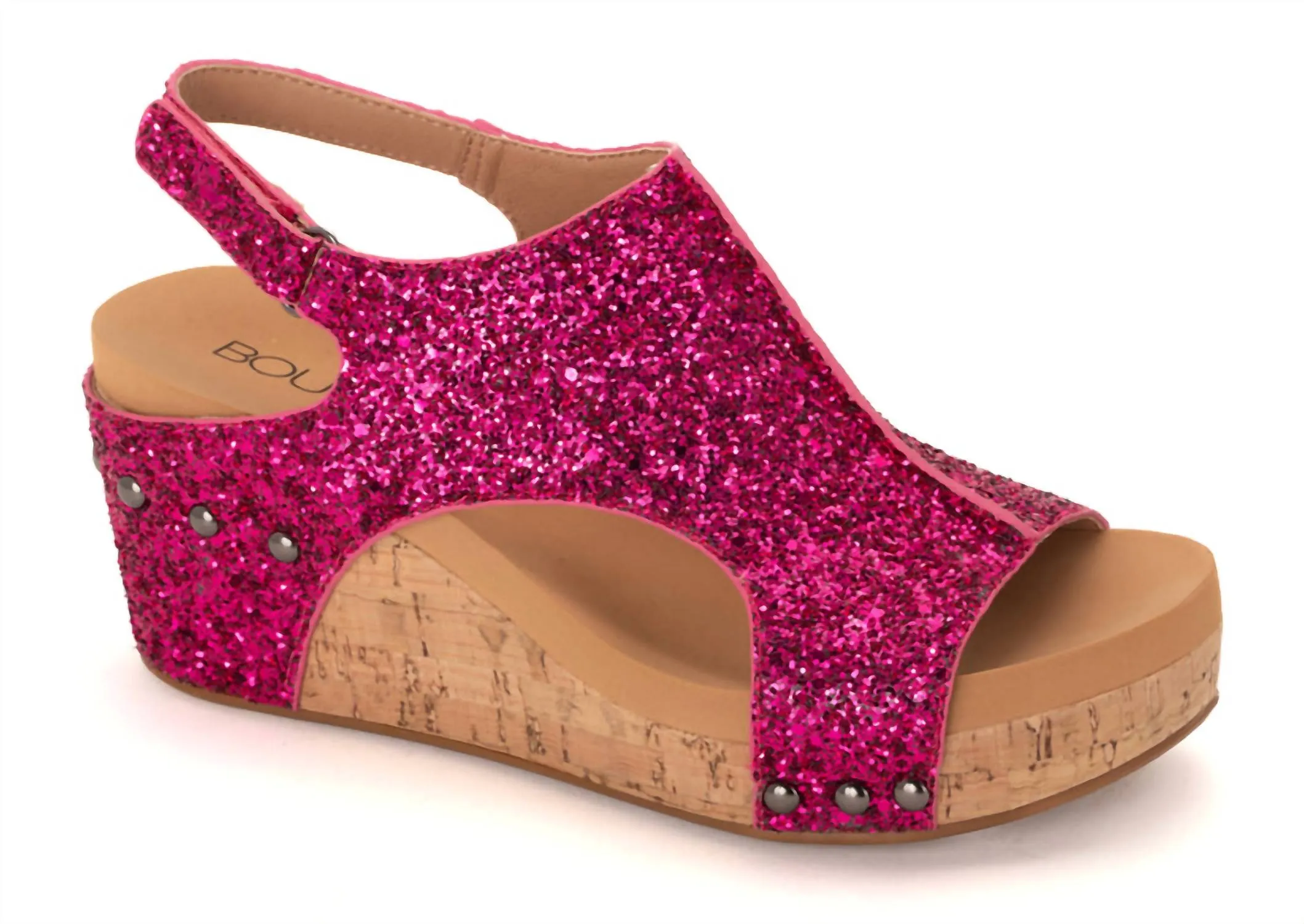 Women's Carley Faux Leather Wedge Sandal In Fuchsia Glitter
