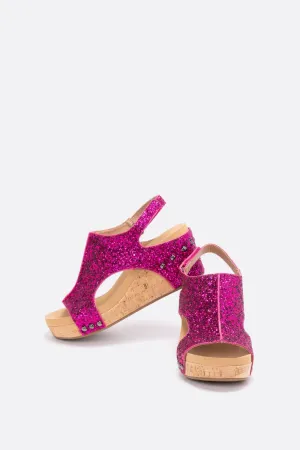 Women's Carley Faux Leather Wedge Sandal In Fuchsia Glitter