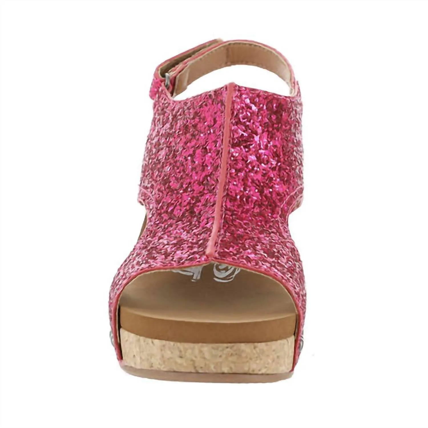 Women's Carley Faux Leather Wedge Sandal In Fuchsia Glitter