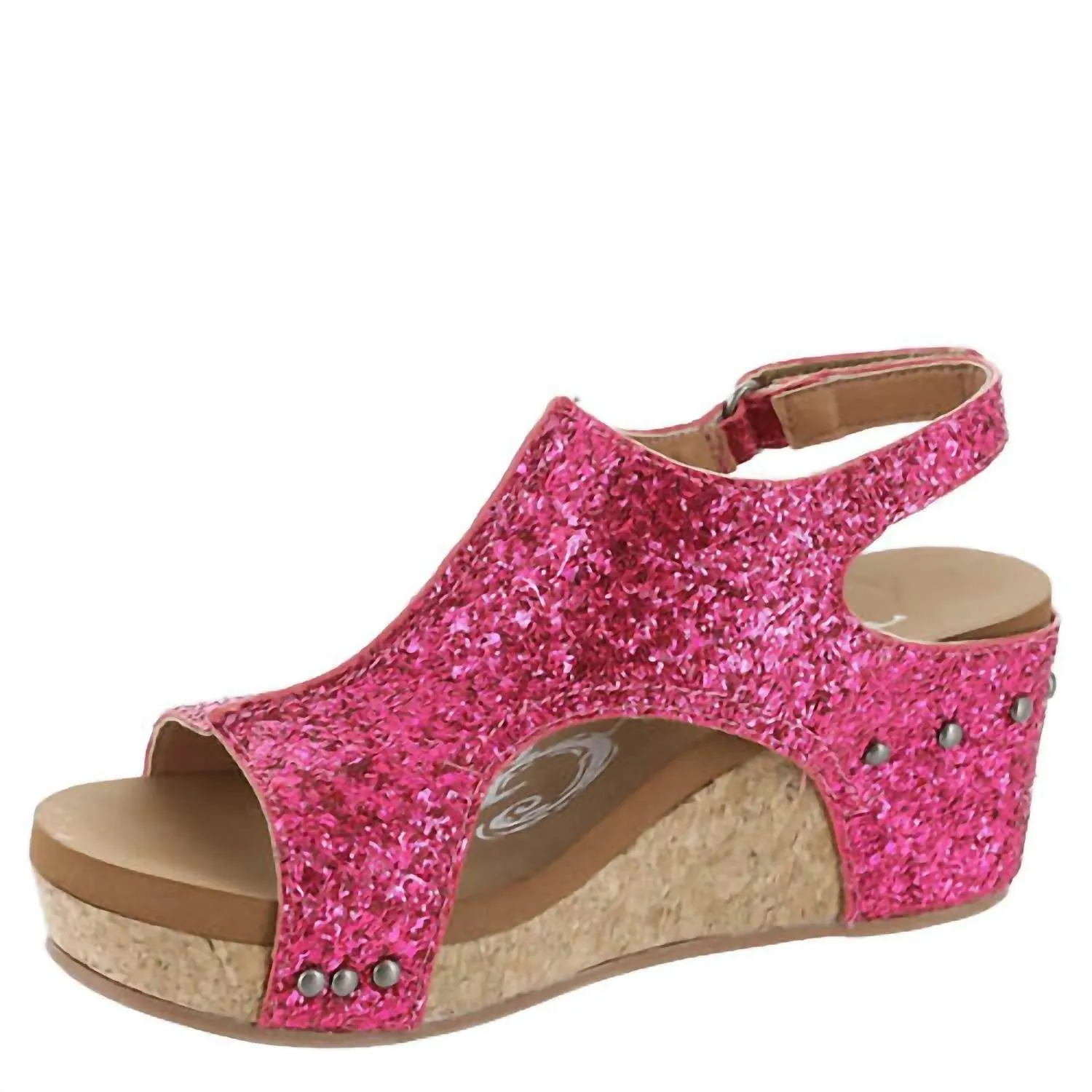 Women's Carley Faux Leather Wedge Sandal In Fuchsia Glitter
