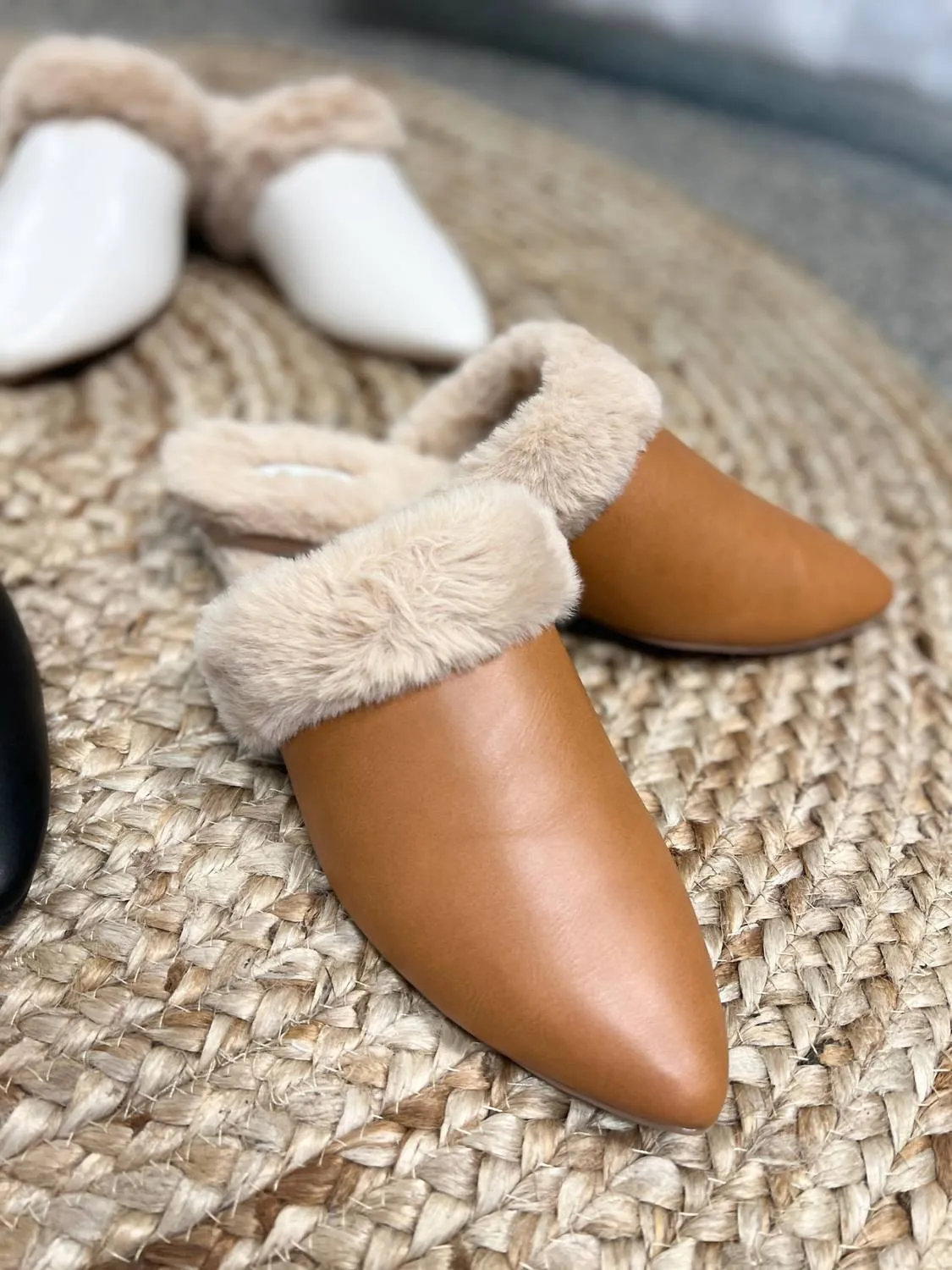 Women's Dress Furry Flats In Camel