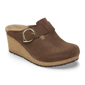 Women's Fanny Ring-Buckle Suede Leather Clog - Medium/narrow In Dark Tea