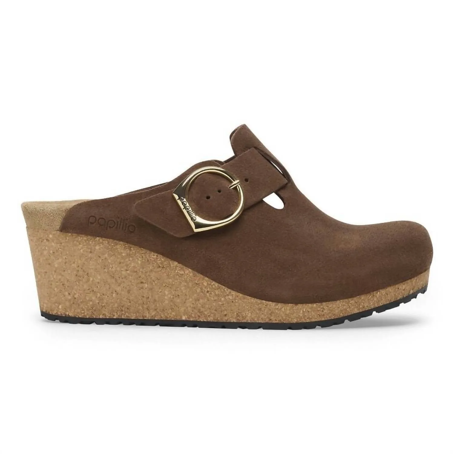 Women's Fanny Ring-Buckle Suede Leather Clog - Medium/narrow In Dark Tea
