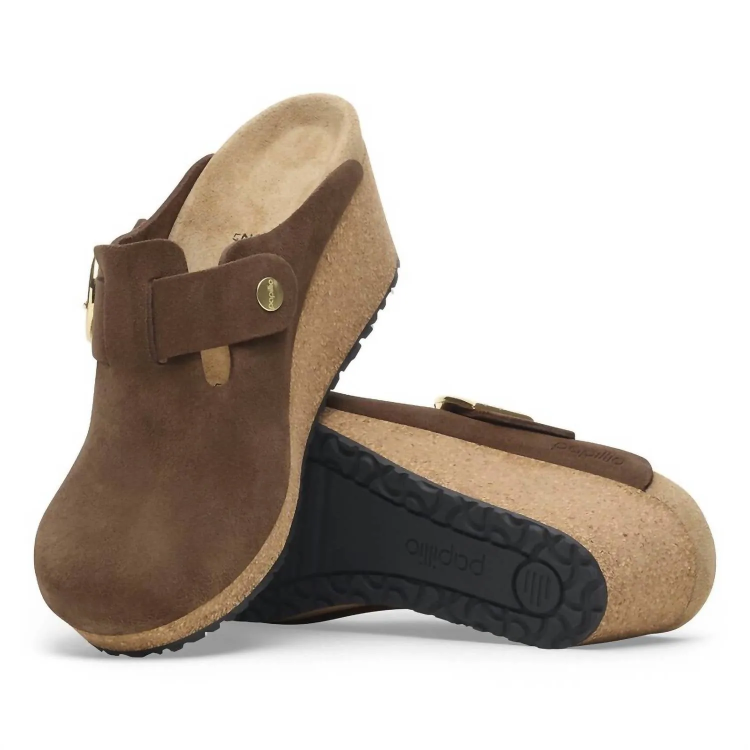 Women's Fanny Ring-Buckle Suede Leather Clog - Medium/narrow In Dark Tea