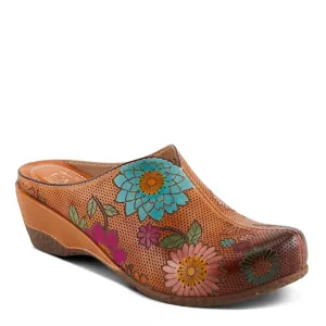 Women's Flower Designed Clog In Camel