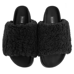 Women's Fuzzy Slider In Black