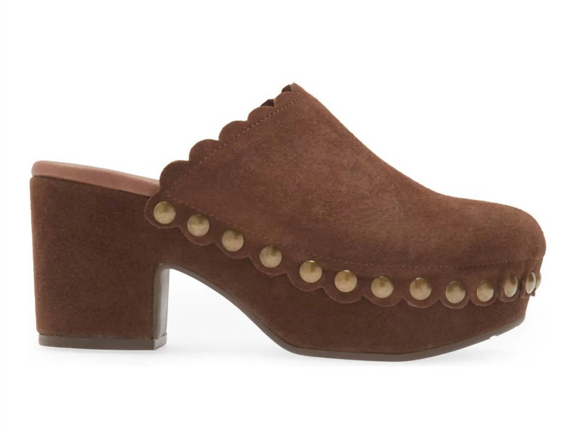 Women's Gemini Scalloped Clog In Chocolate Suede