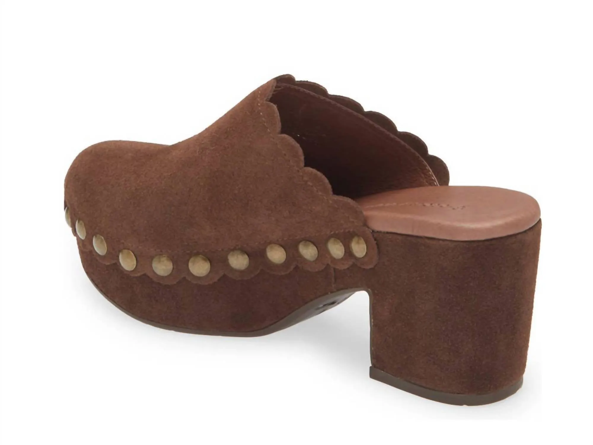 Women's Gemini Scalloped Clog In Chocolate Suede