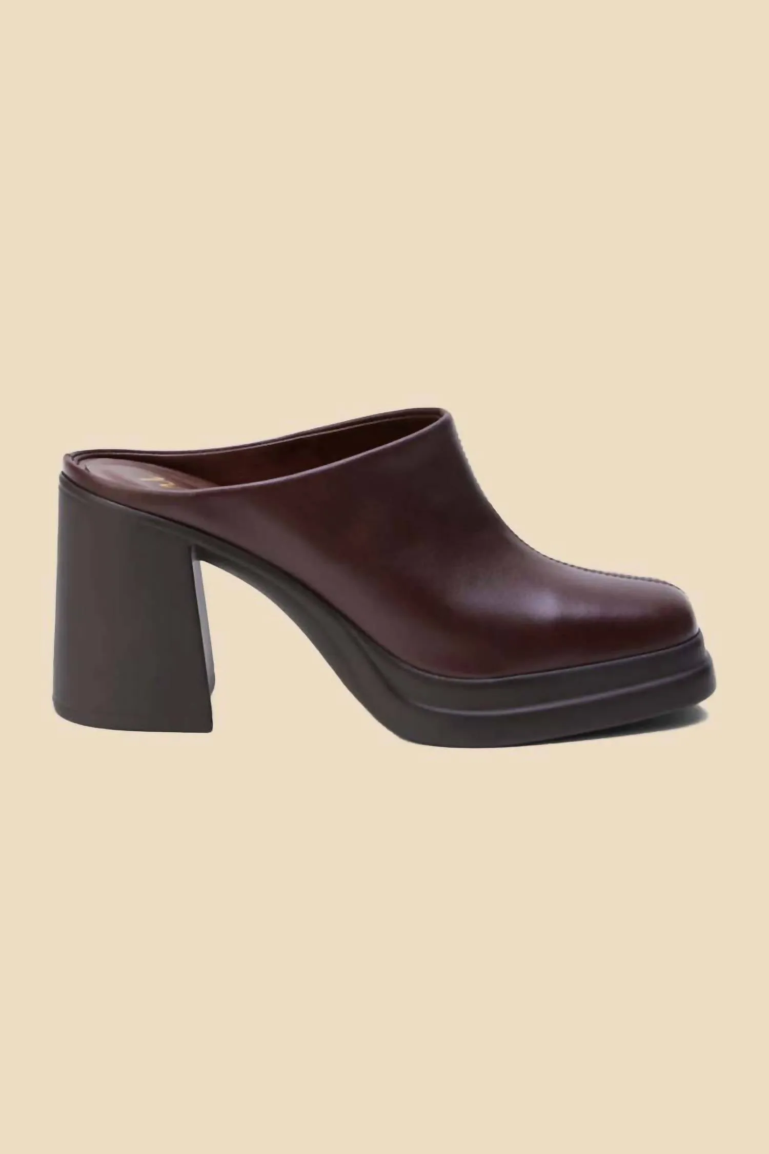 Women's Joni Leather Heeled Mule In Chocolate