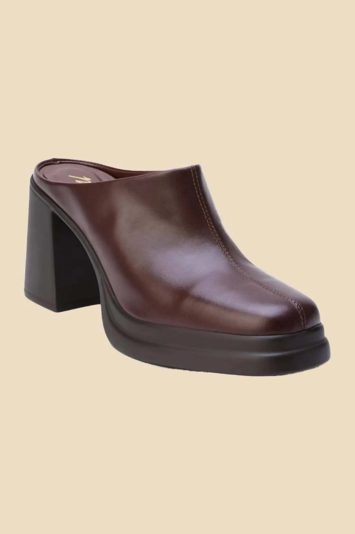 Women's Joni Leather Heeled Mule In Chocolate
