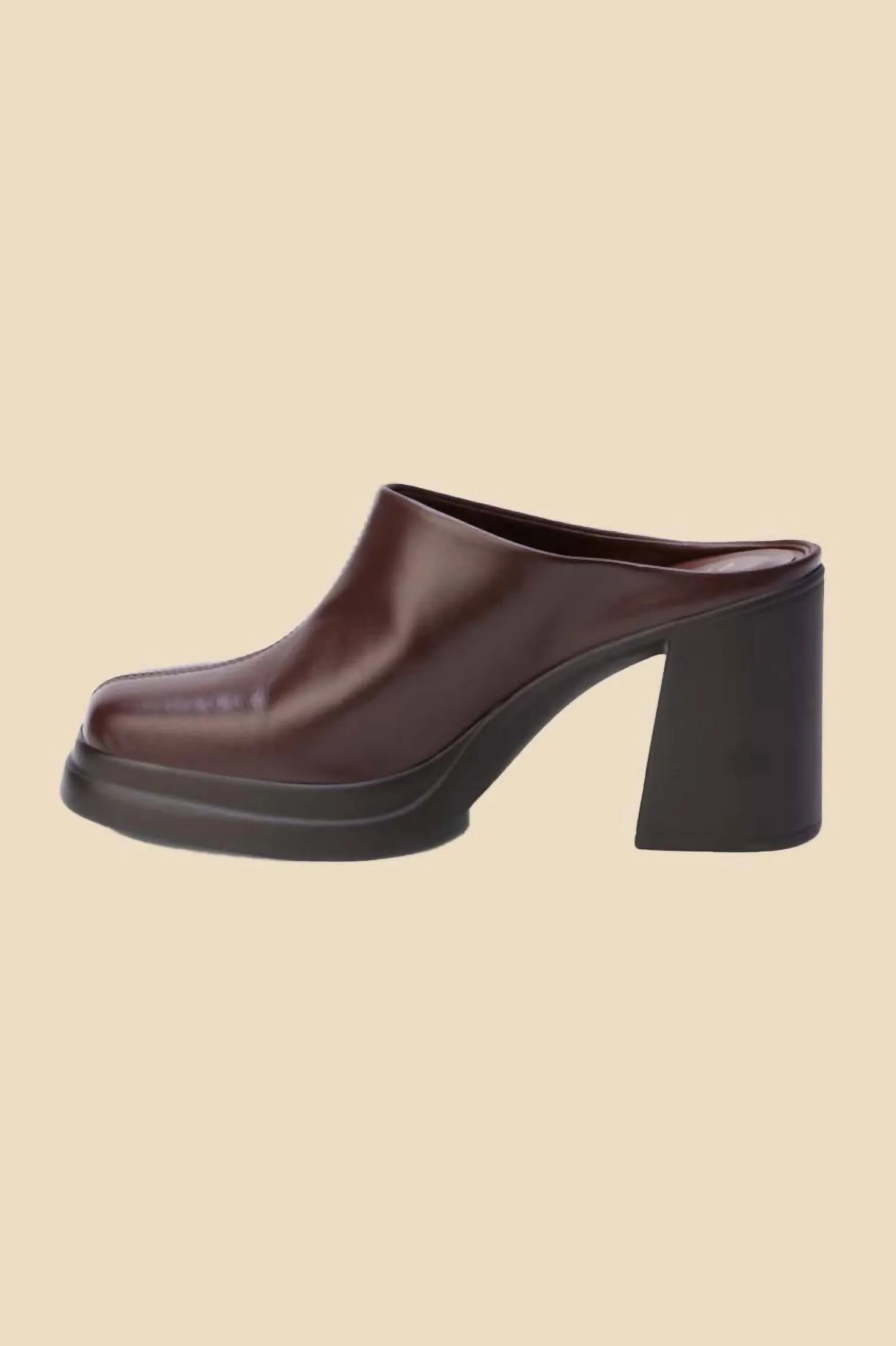 Women's Joni Leather Heeled Mule In Chocolate