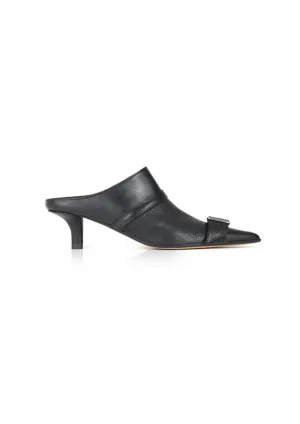Women's Leather Buckle Mules Heel In Black