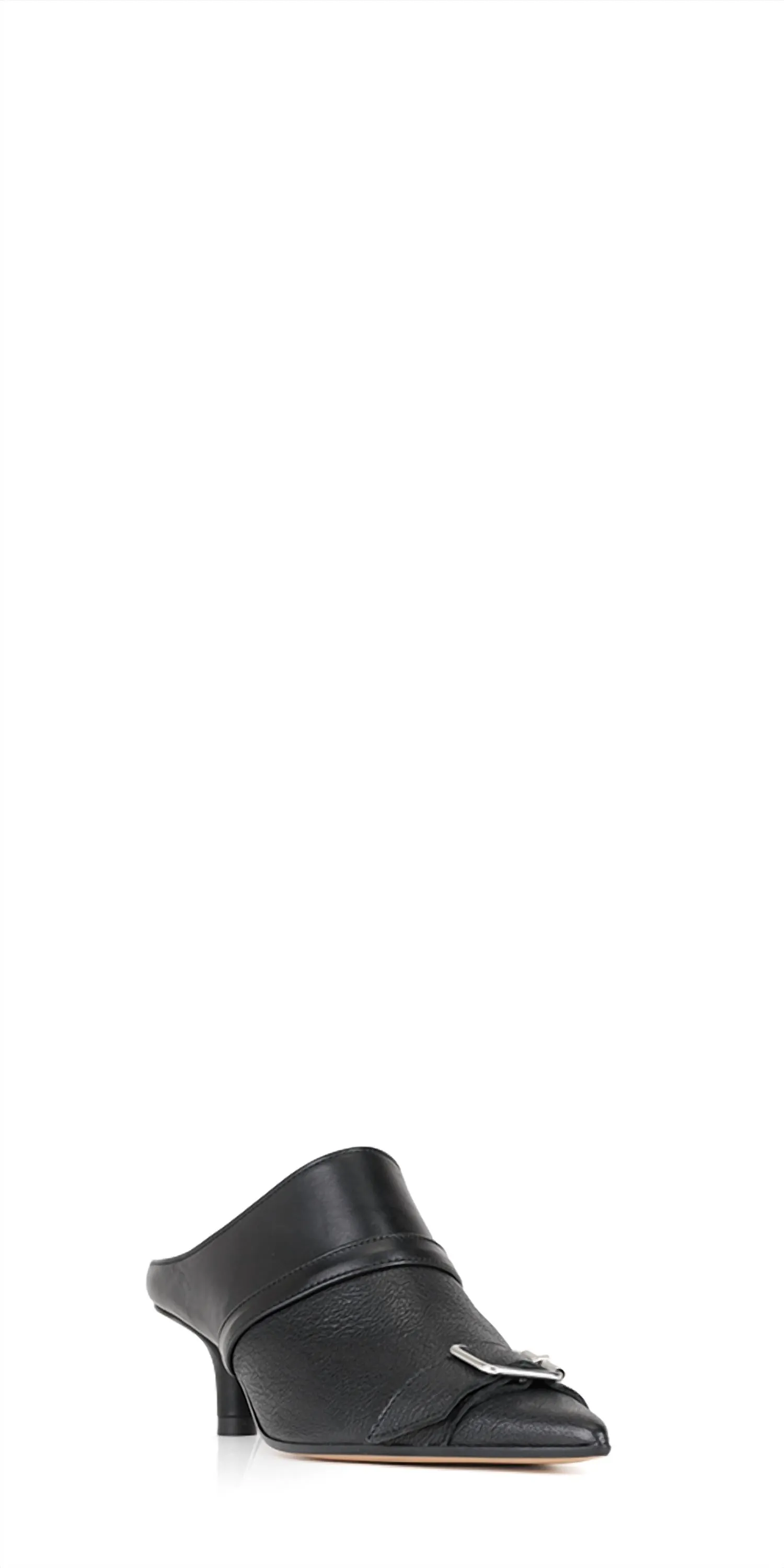Women's Leather Buckle Mules Heel In Black