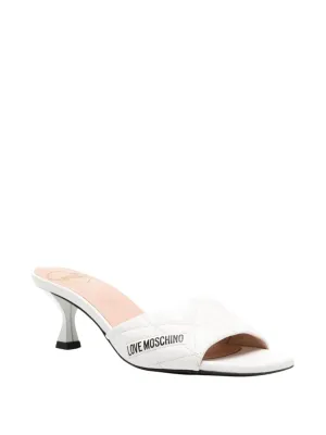 Women's Leather Quilted Heels Mule In White