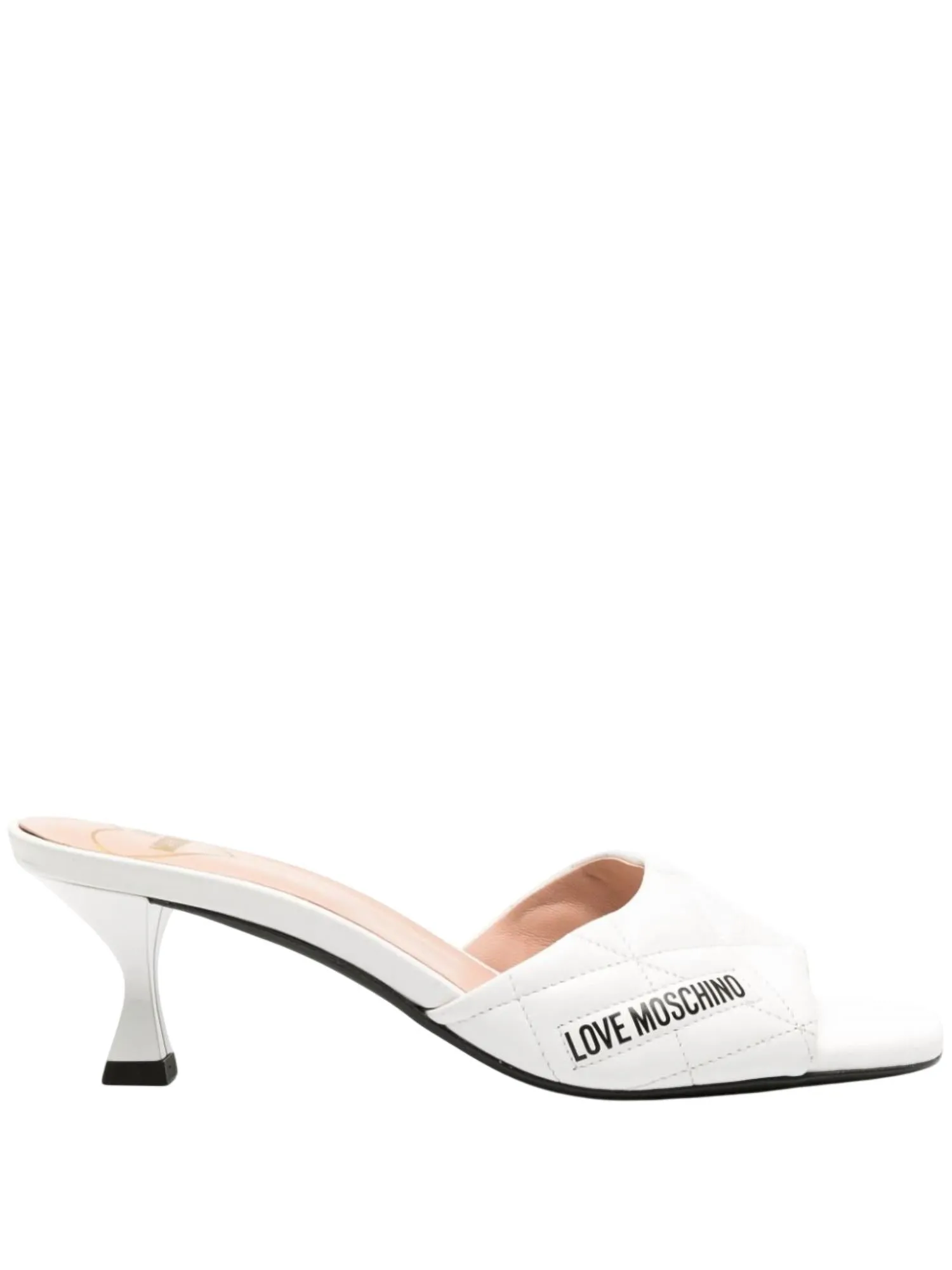 Women's Leather Quilted Heels Mule In White