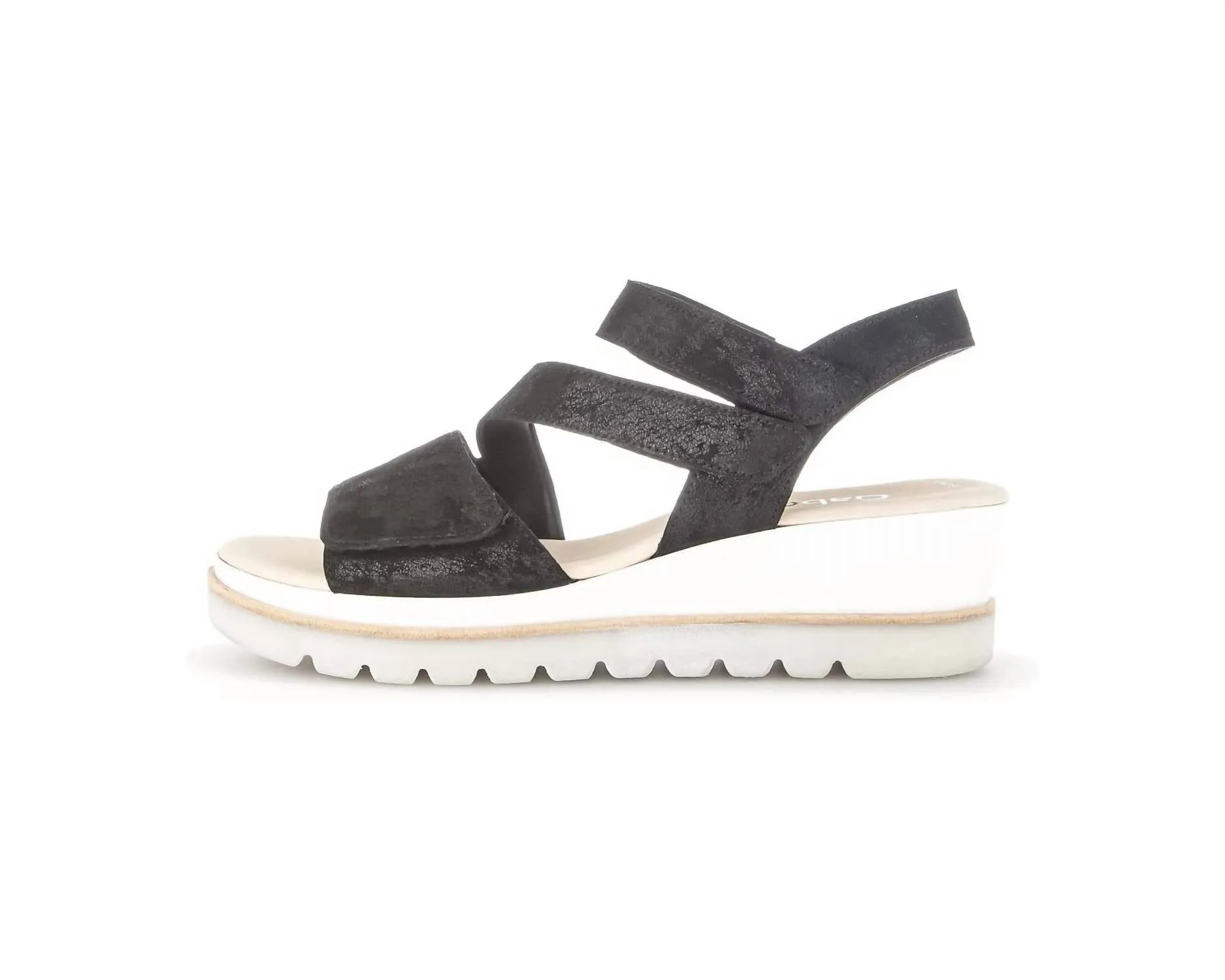 Women's Leather Wedge Sandals In Black Metallic