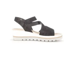 Women's Leather Wedge Sandals In Black Metallic