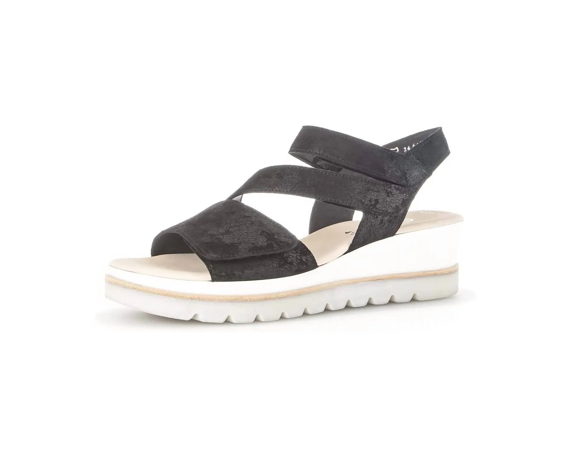Women's Leather Wedge Sandals In Black Metallic