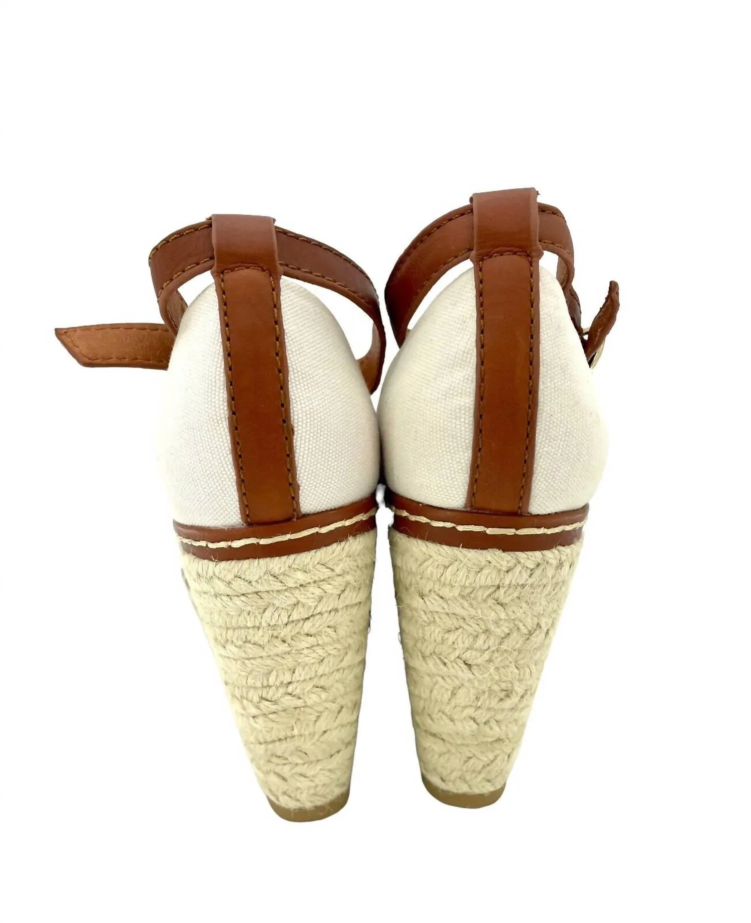 Women's Open Toe Canvas Espadrille Ankle Strap Wedge Shoes In Beige