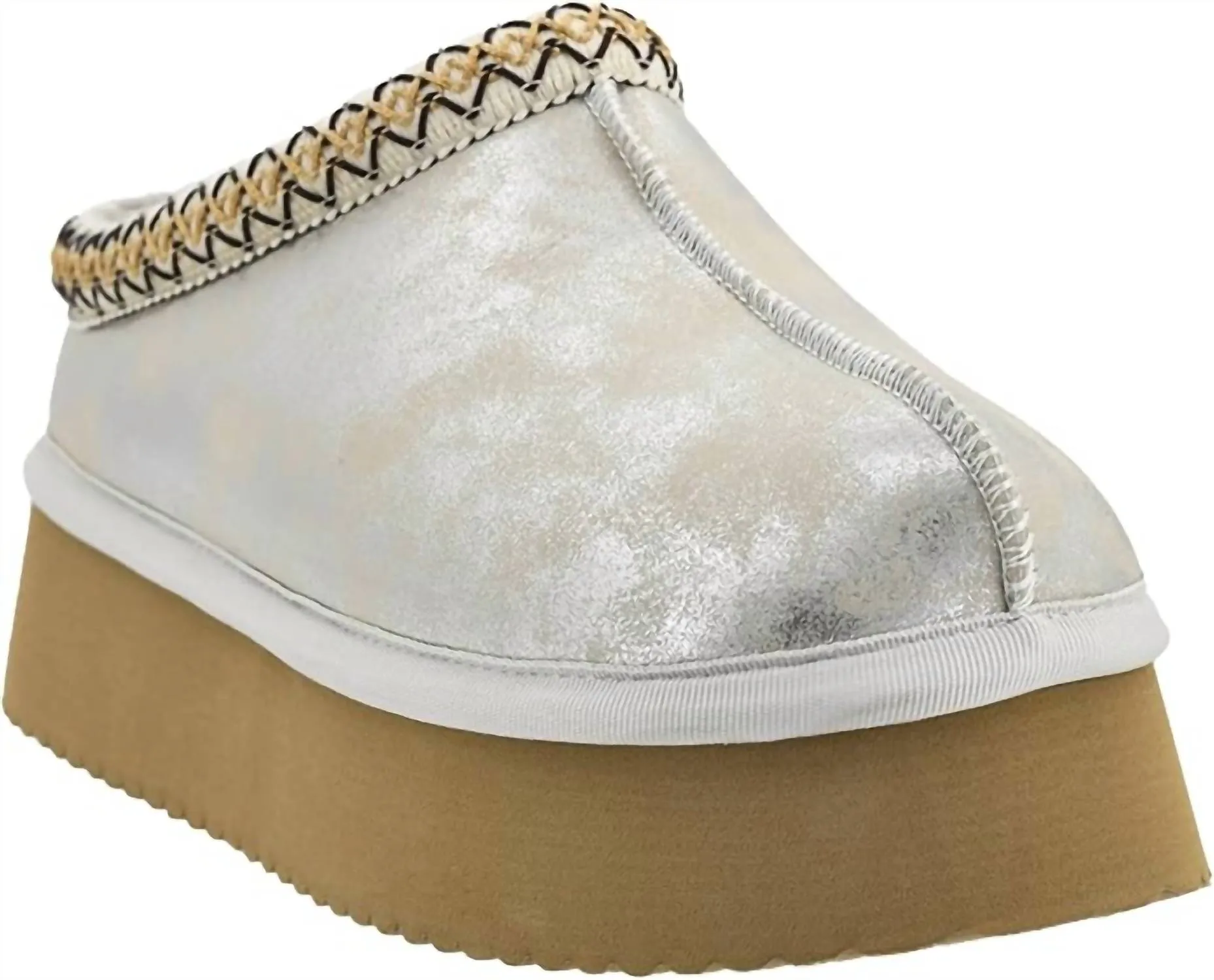 Women's Pillow Talk Platform Slippers In Metallic Silver