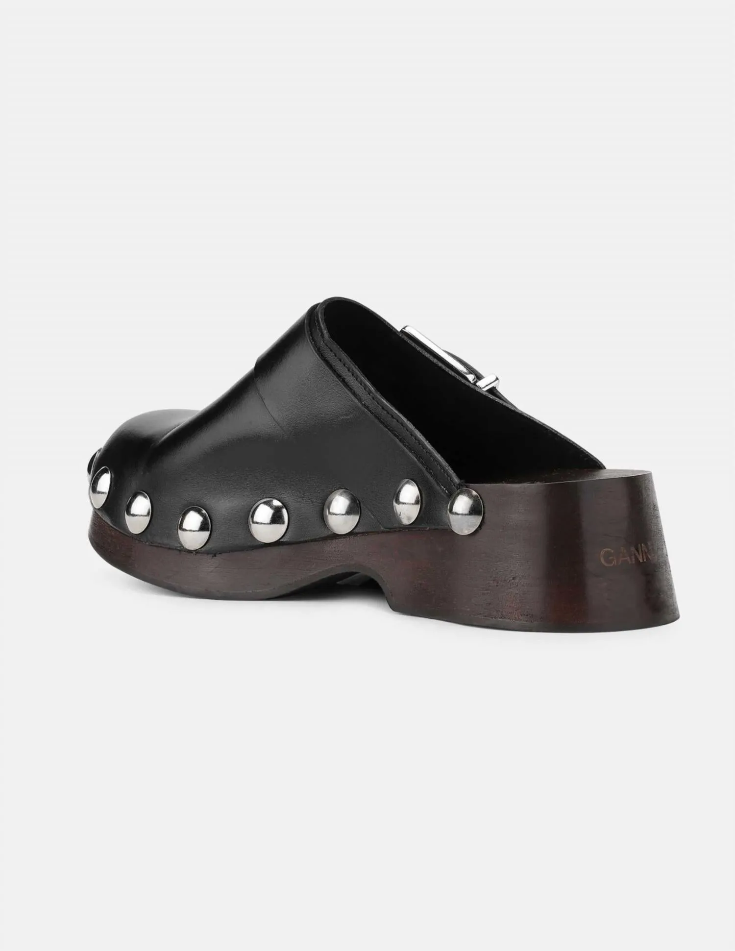 Women's Retro Studded Leather Clog In Black