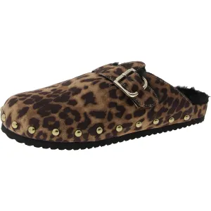 Womens Studded Faux Fur Mules