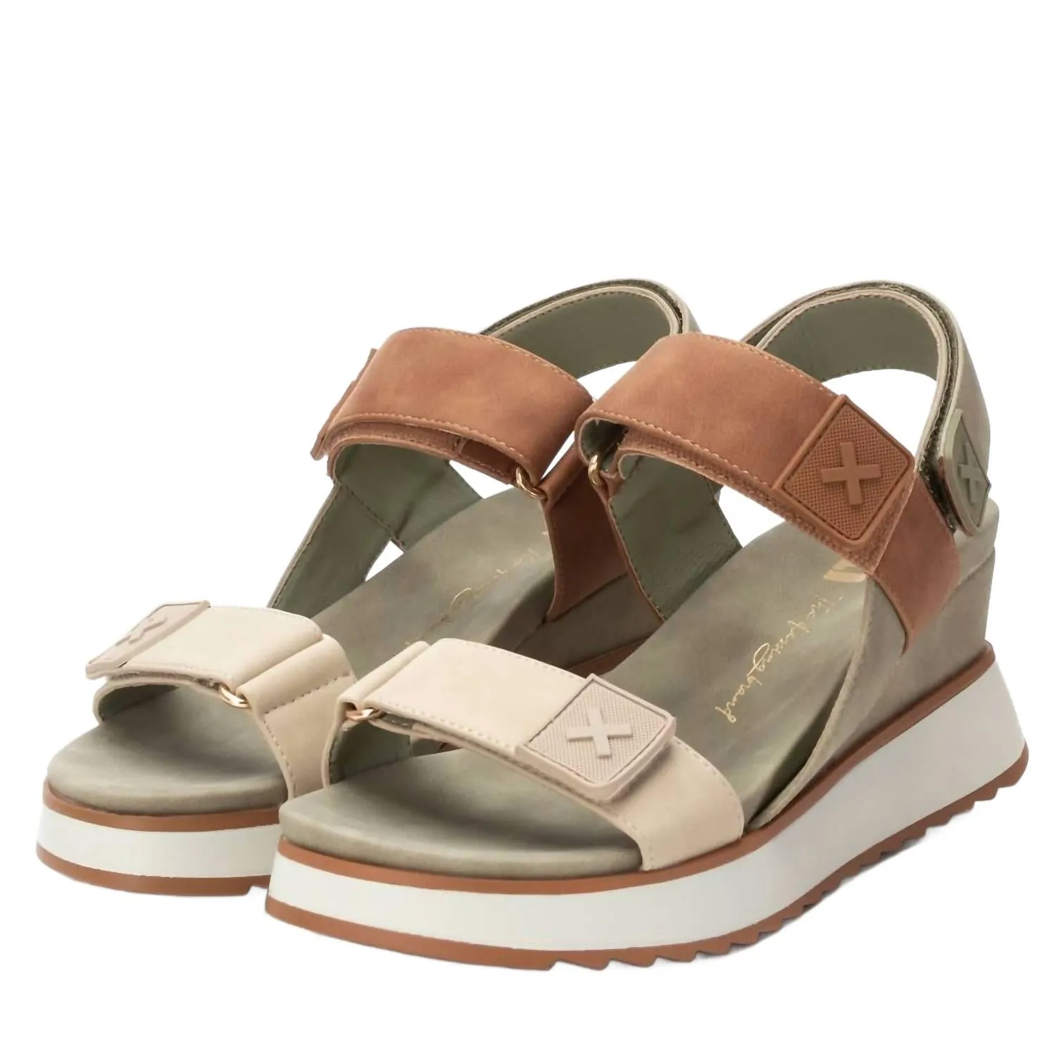 Women's Suede Wedge Sandals In Kakhi